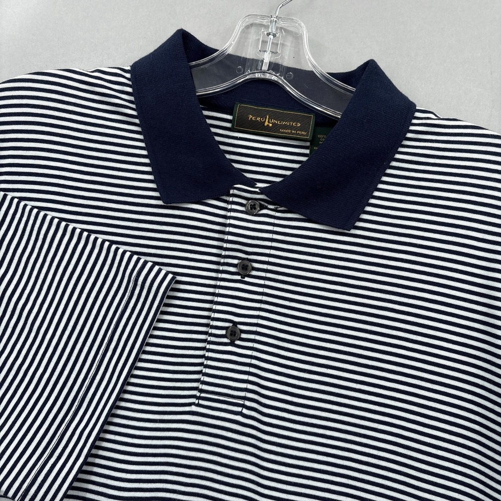 Peru Unlimited Shirt Mens XL Navy Striped Polo Pima Cotton Classic Made‎ Peru